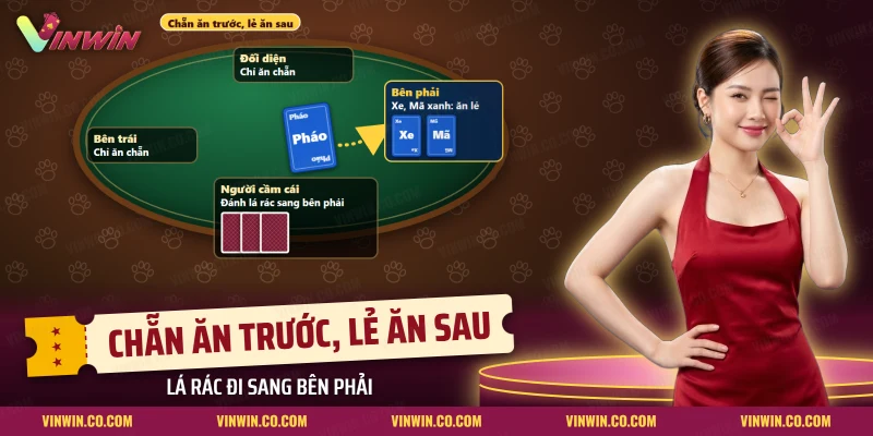 Cách ăn bài Tứ Sắc chẵn trước lẻ sau khi người cầm cái đánh lá rác sang bên phải