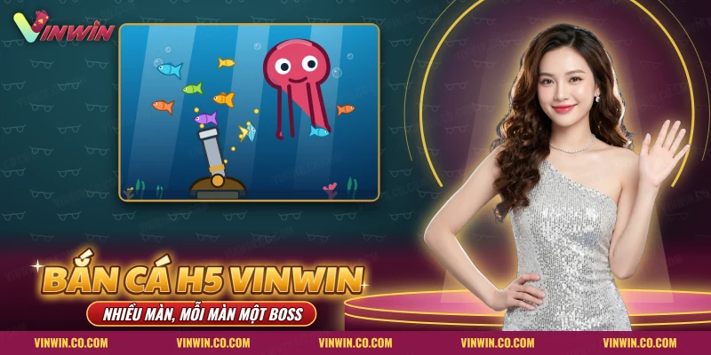 Bắn cá H5 Vinwin với khẩu súng dưới đáy biển, đàn cá nhỏ và một con bạch tuộc lớn