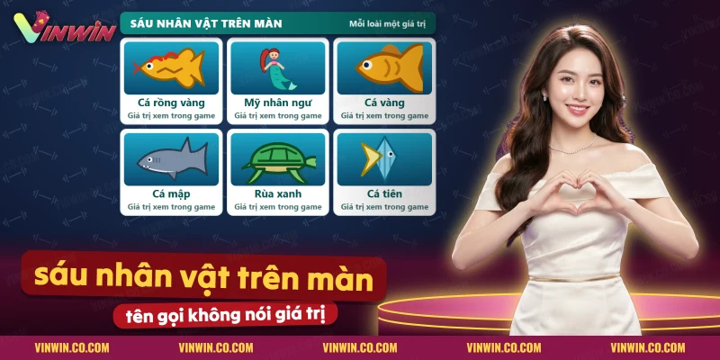 Danh sách các nhân vật cá rồng vàng, mỹ nhân ngư, cá vàng, cá mập, rùa xanh và cá tiên