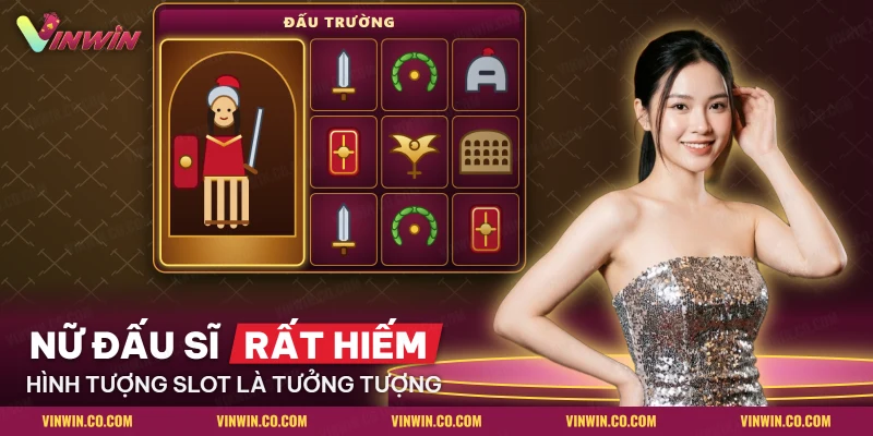 Nữ chiến binh La Mã cầm khiên và kiếm cùng mũ sắt, vòng nguyệt quế trong nổ hũ Nữ Chiến Binh La Mã Vinwin