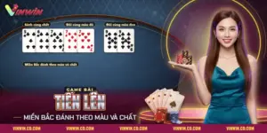 Tiến lên miền Bắc Vinwin với sảnh cùng chất, đôi đỏ và đôi đen xếp trên bàn