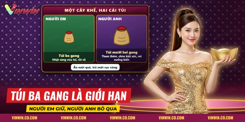 Hai túi vải người em và người anh trong tích Ăn Khế Trả Vàng, một túi ba gang và một túi mười hai gang